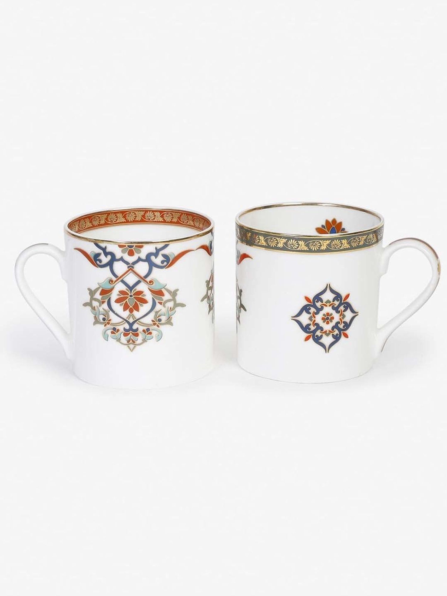 Fabindia Home Jodha Red & White Ceramic Mugs (350ml) - Set of 2