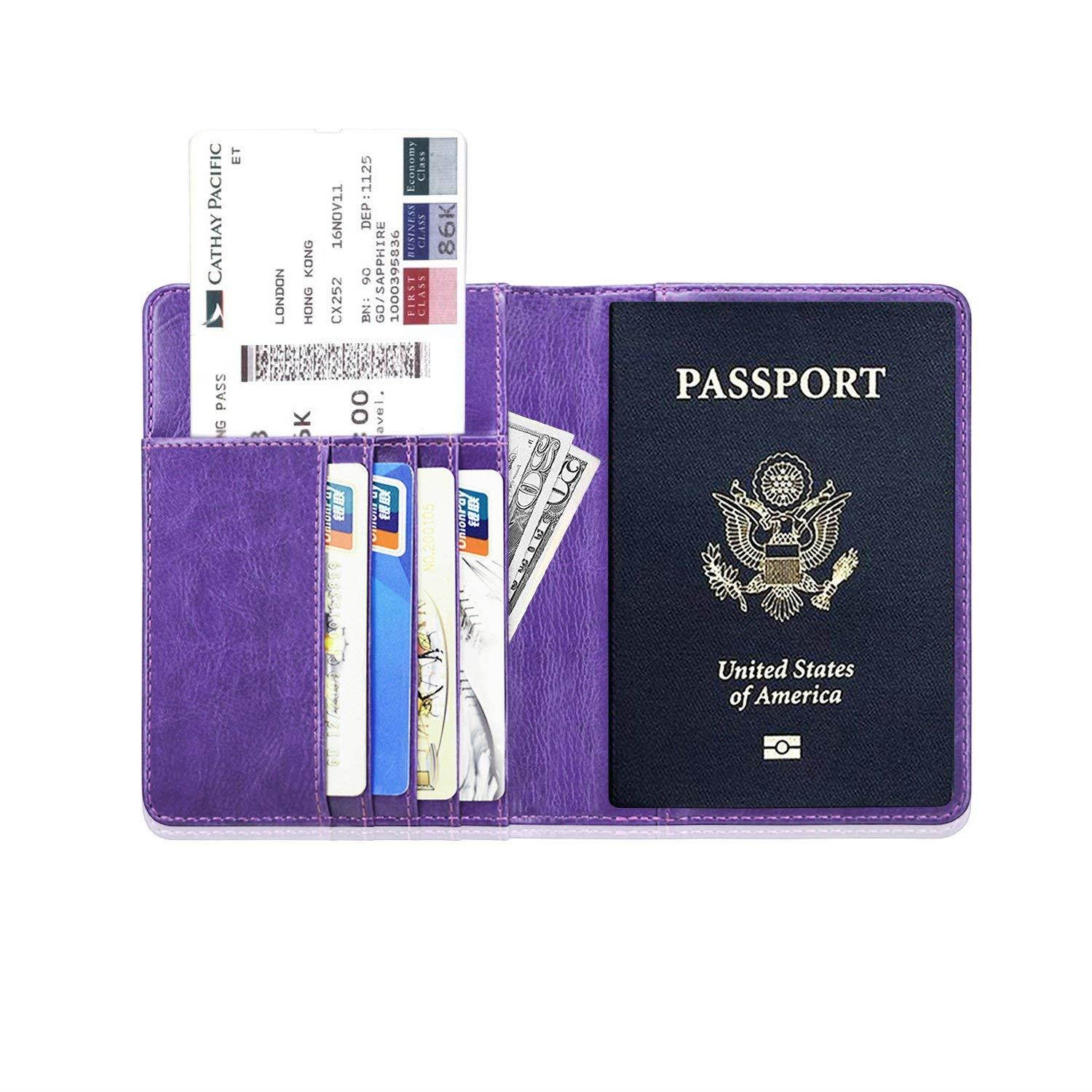 Passport Holder Case, ACdream Protective Premium PU Leather RFID Blocking Wallet Case for Passport, (Vintage-Purple)