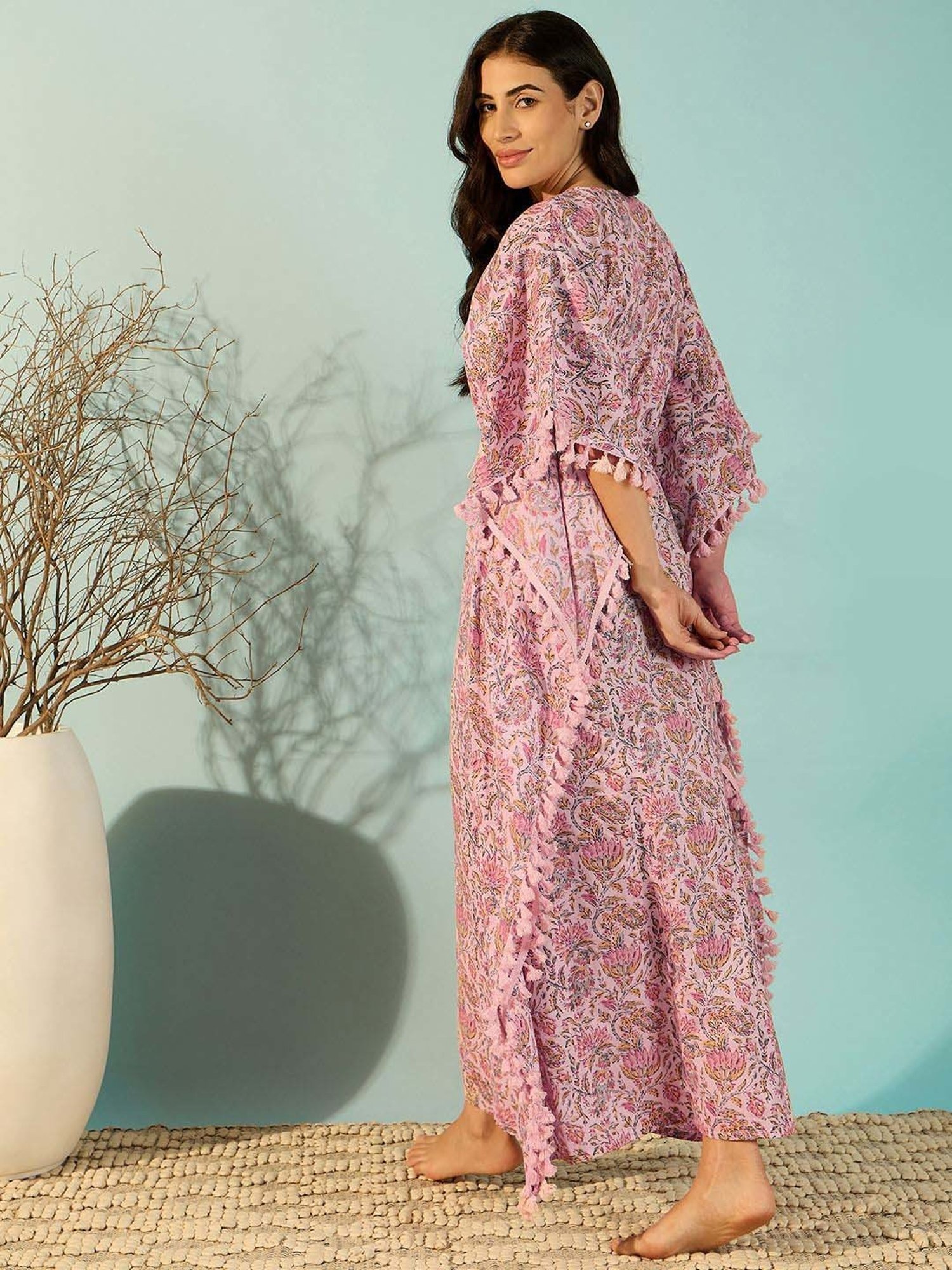 The Kaftan Company Pink Cotton Printed Kaftan