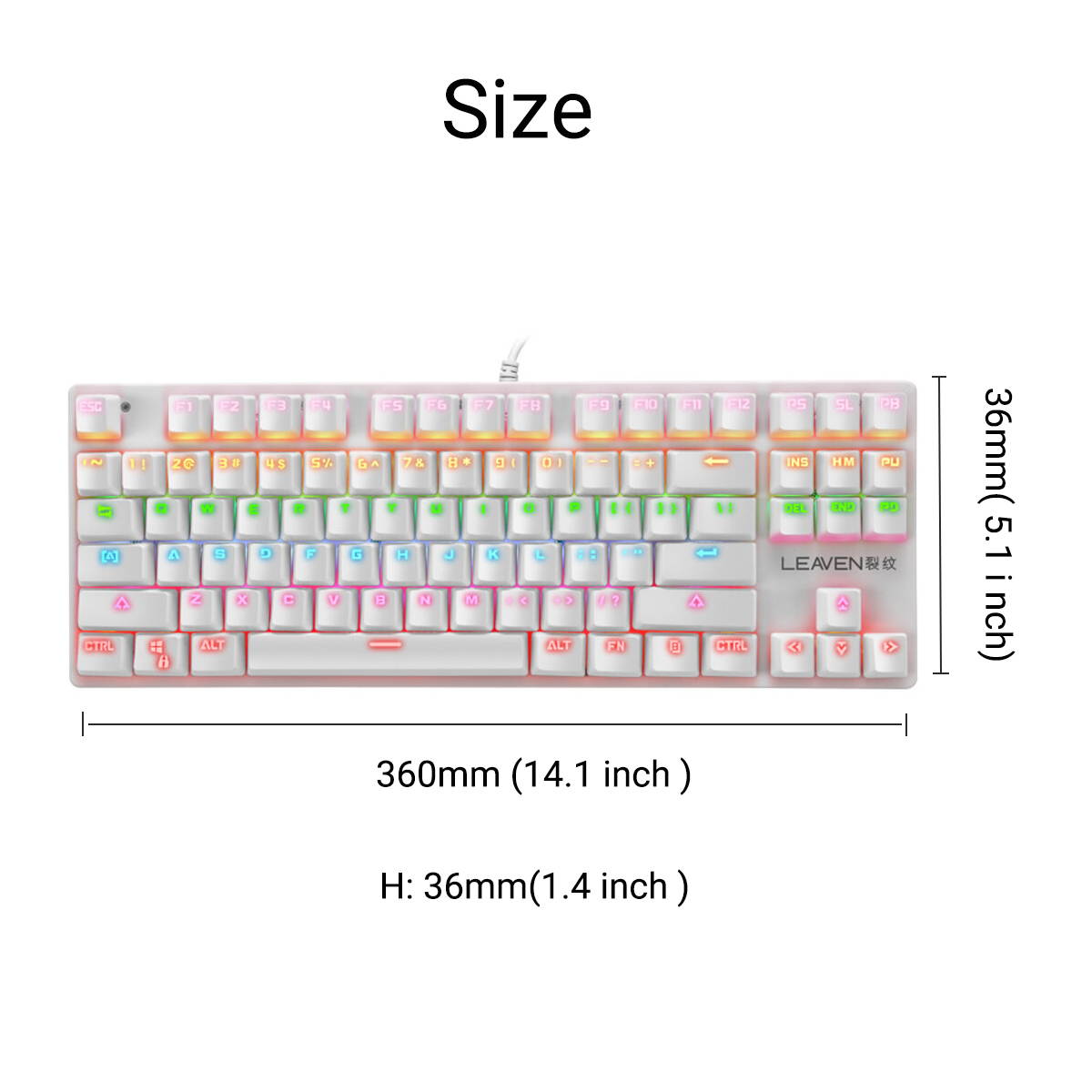 CUUWE K550 87 Keys Wired Mechanical Keyboard Blue Switch Waterproof 19 RGB Backlight Gaming Keyboard for Windows XP/7/8/10 Systems