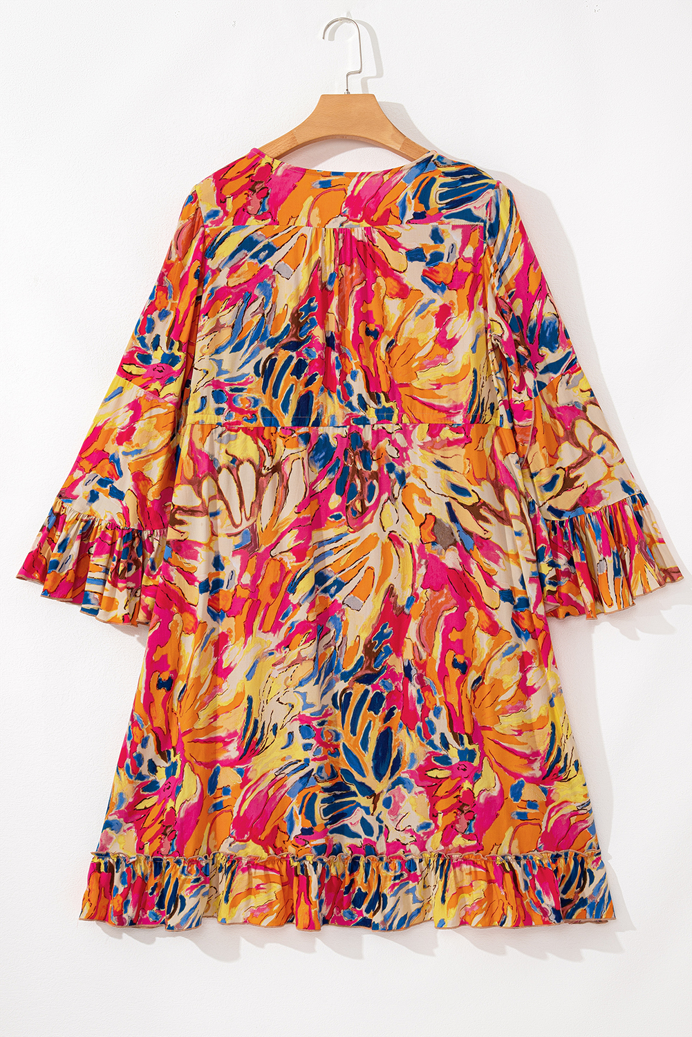Multicolour Floral Print Split Neck Midi Dress