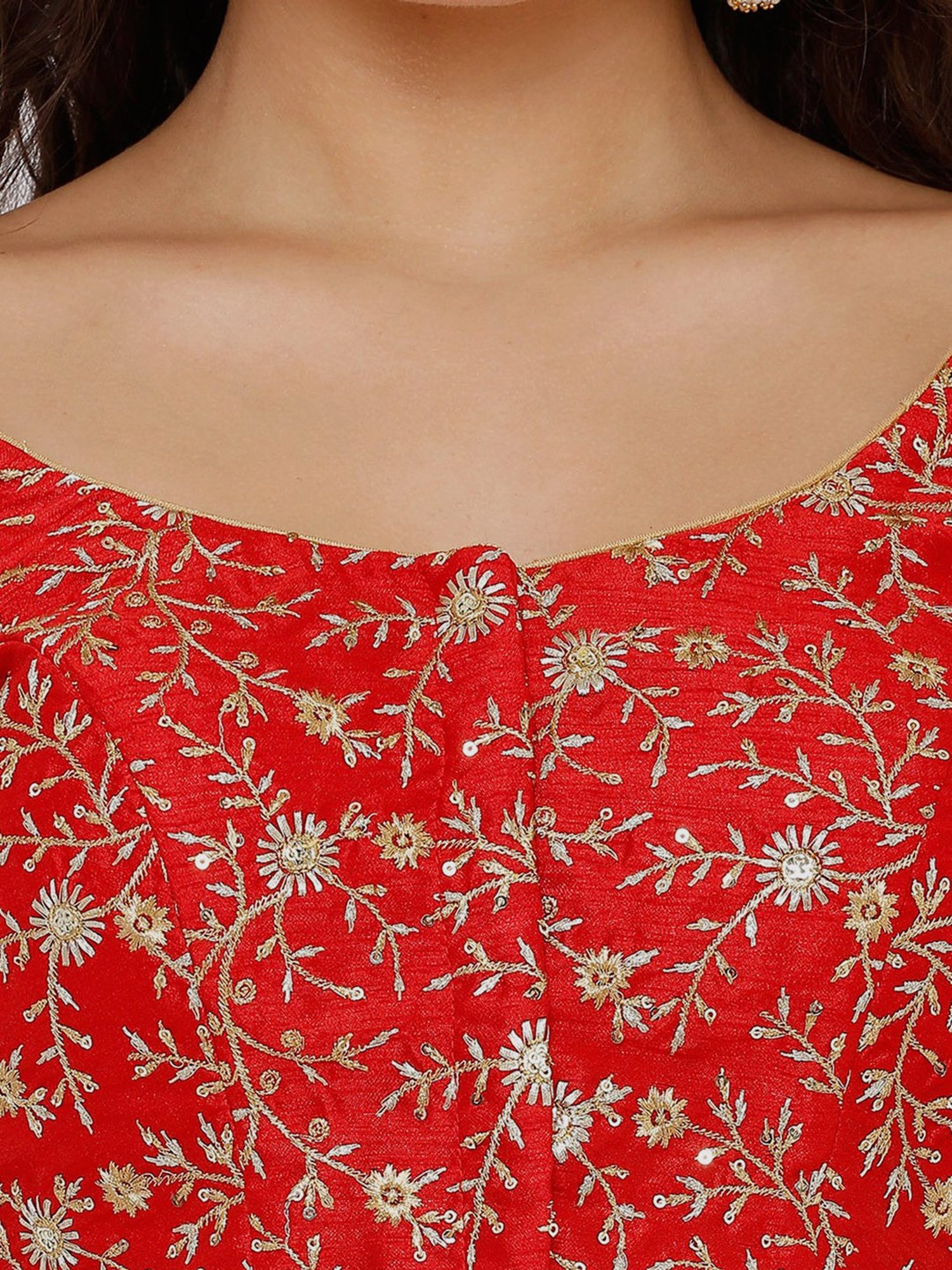 Salwar Studio Red Embroidered Readymade Blouse