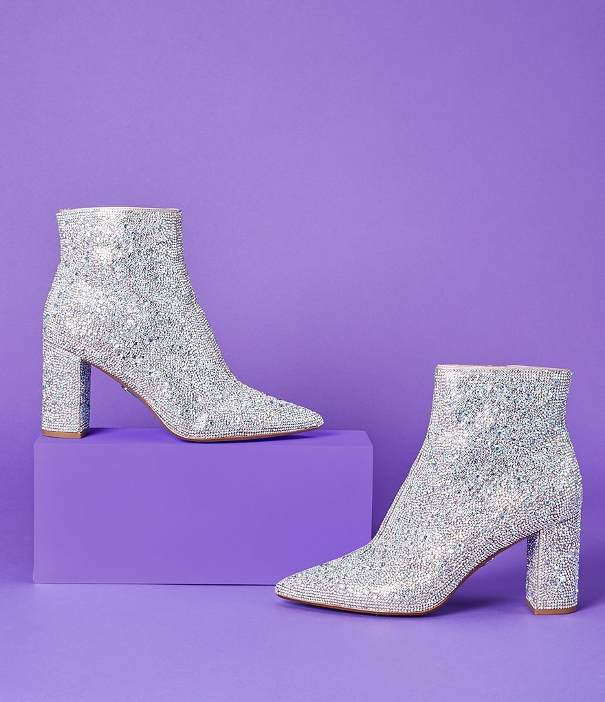 Blue by Betsey Johnson Cady Rhinestone Embellished Block Heel Booties