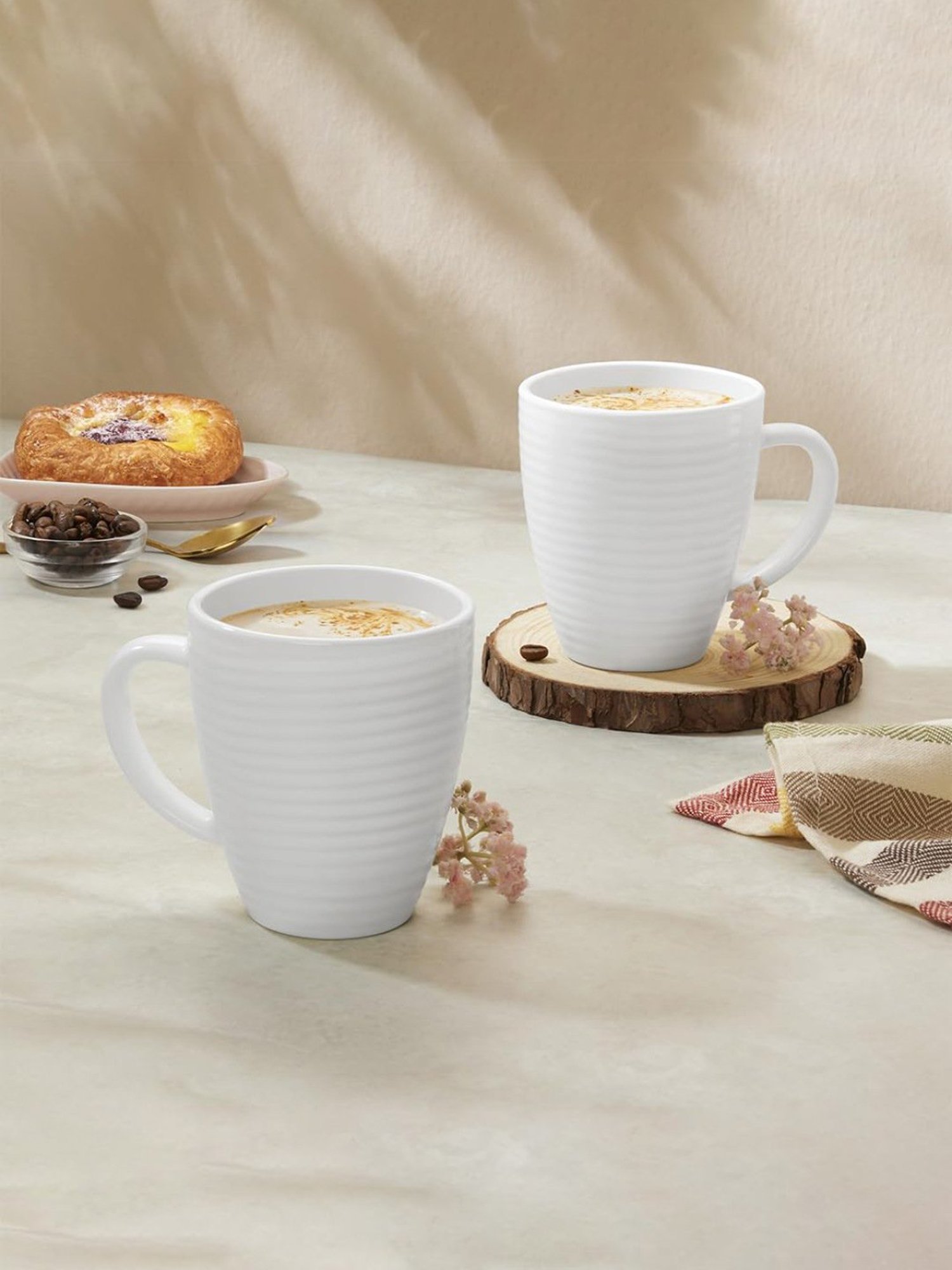 Larah by Borosil White Ceramic Mugs - Set of 2 240ml