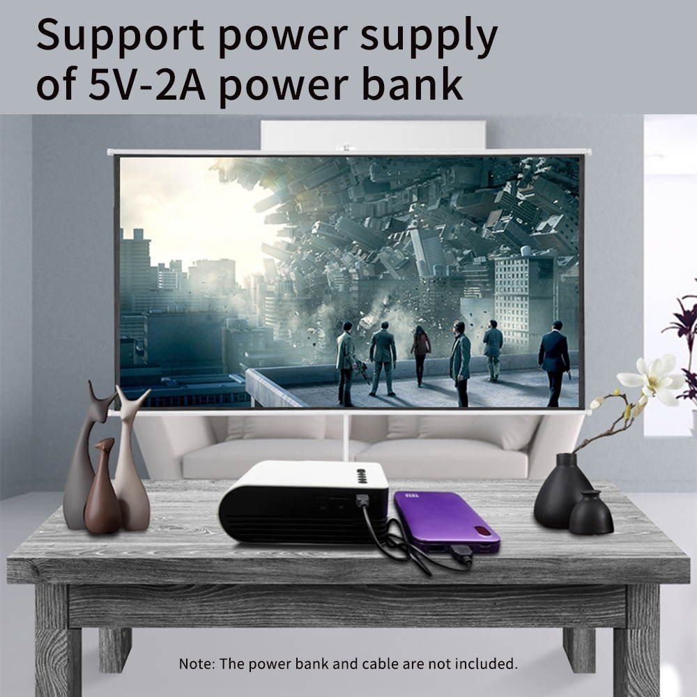 Aibecy YG210 Mini LED Projector 1080P Supported 600 Lumens Portable Multimedia Home Cinema Theater Video Projector Player Built-in Speaker with USB/TF/HD/AV/Micro USB/Audio Out Interface Remote