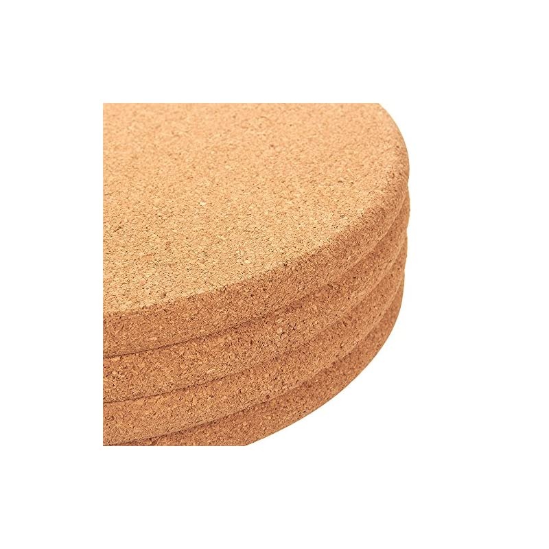 4-Pack Cork Trivet Set - Round Corkboard Placemats Kitchen Hot Pads for Hot Pots, Pans, and Kettles, 9 x 9 x 0.5 Inches