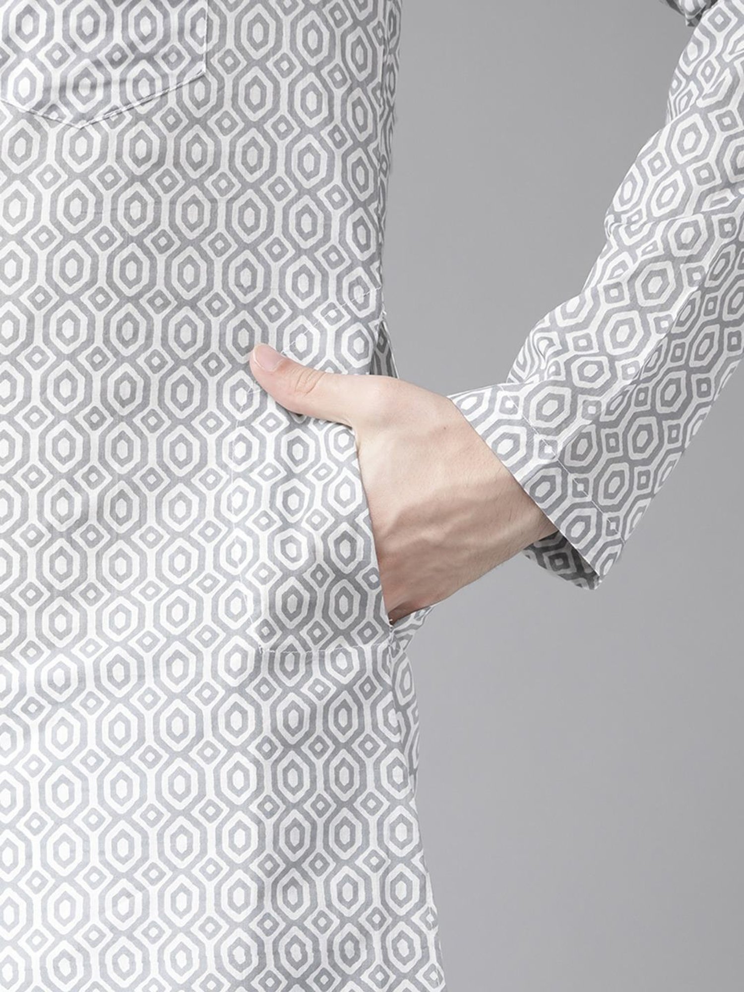 See Designs Grey & White Cotton Regular Fit Printed Kurta Bottom Set