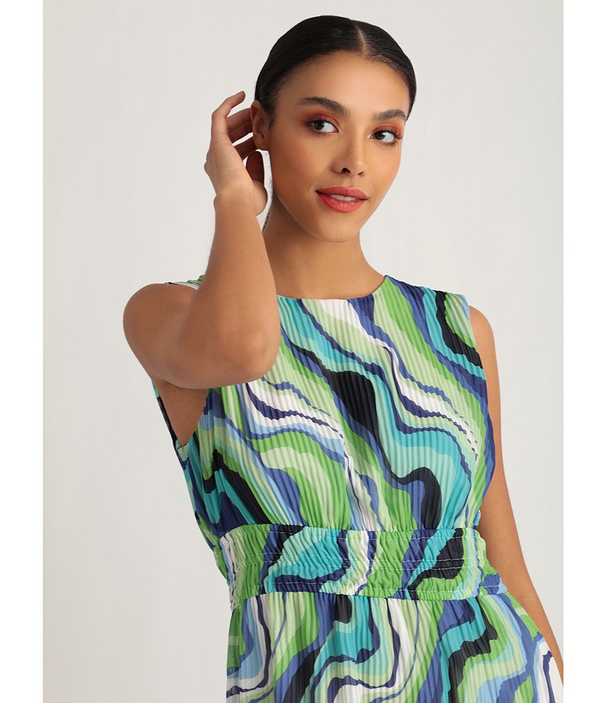 Donna Morgan Groovy Geo Pleat Sleeveless Midi Dress