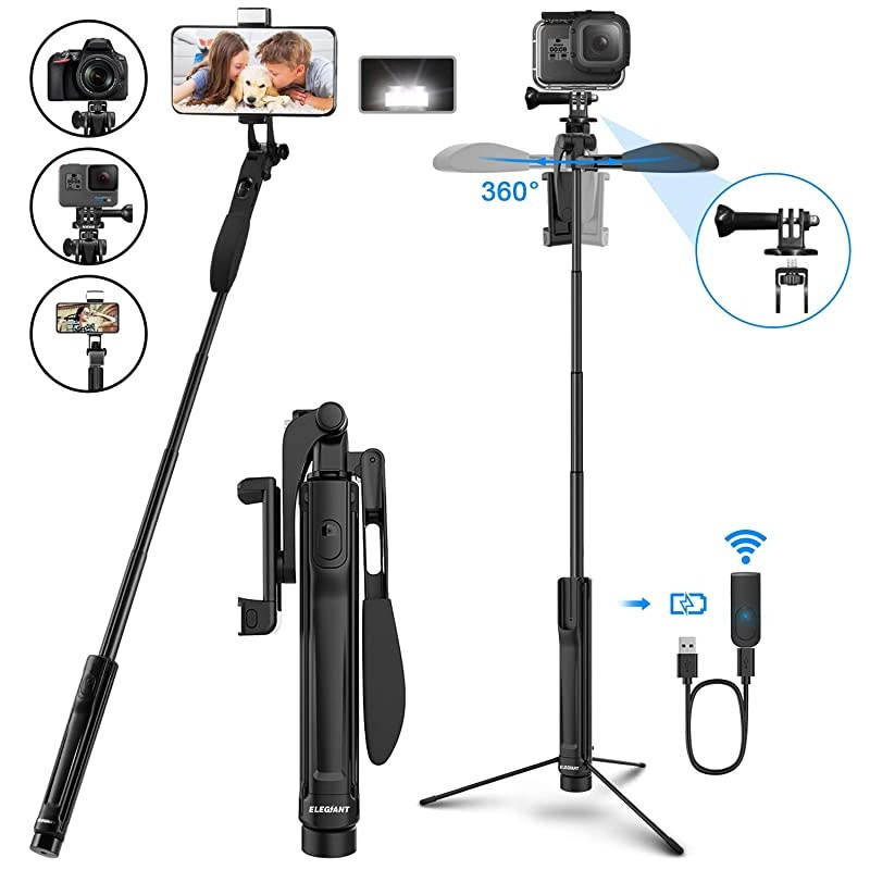 Selfie Stick Tripod,  Extendable Phone Tripod Stand for Phone and Camera with Bluetooth Remote, LED Light, Balance Handle Compatible with iPhone 12 11 Pro Xs Xr Android Galaxy S20 DSLR Gopro