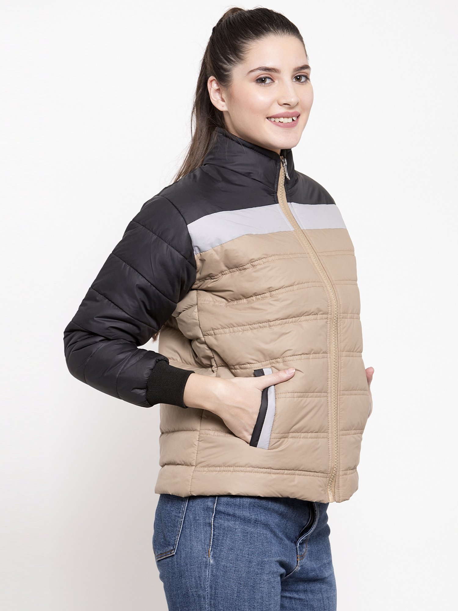 VOXATI Beige & Black Regular Fit Jacket