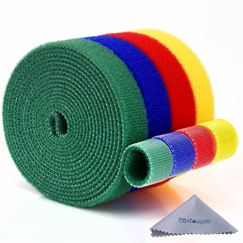 4 Roll Hook and Loop Reusable Fastening Nylon Cable Tie Wire Cord Straps Organizer by  Each 06 Inches Width 66 Ft Long and 264 ft long totally Blue Red Green Yellow