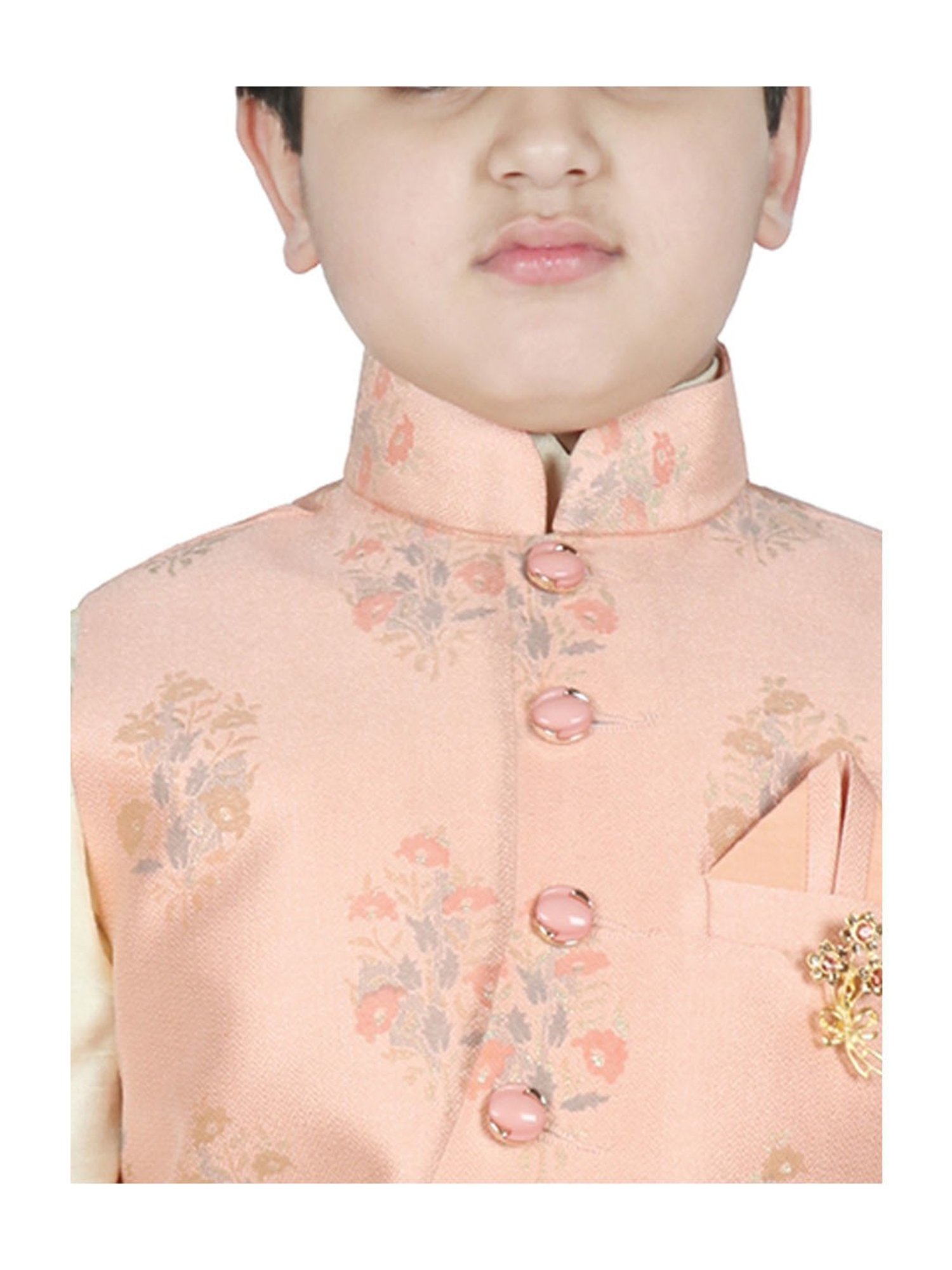 SG Yuvraj Kids Dark Peach Solid Nehru Jacket