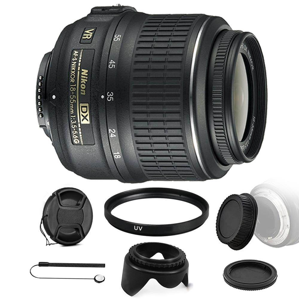Nikon AF-P DX NIKKOR 18-55mm f/3.5-5.6G VR Lens + 55mm UV Filter and Cap Holder for Nikon D5500 D5300 D3300 D3400 D5600