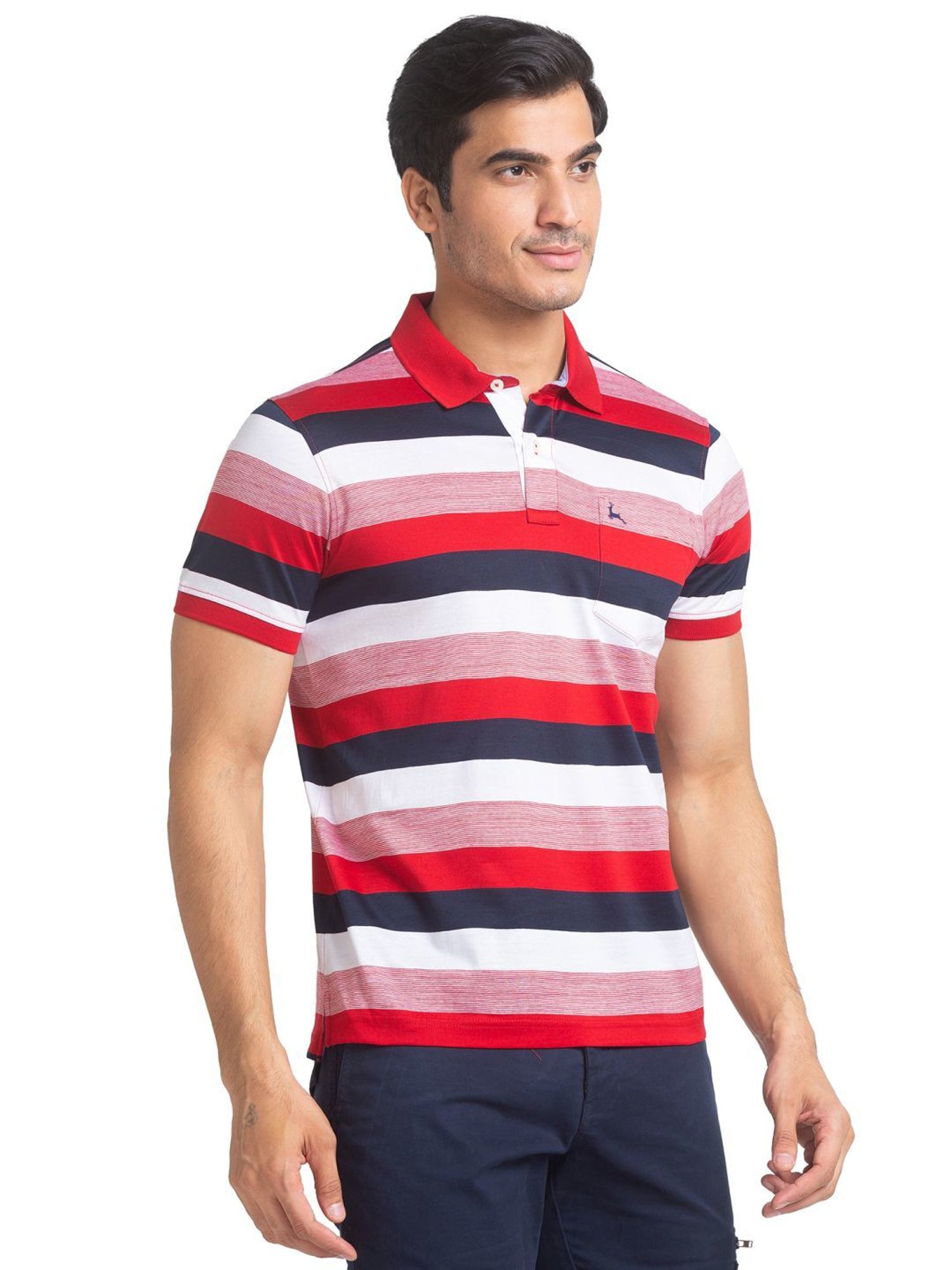 Parx Red Pure Cotton Regular Fit Striped Polo T-Shirt