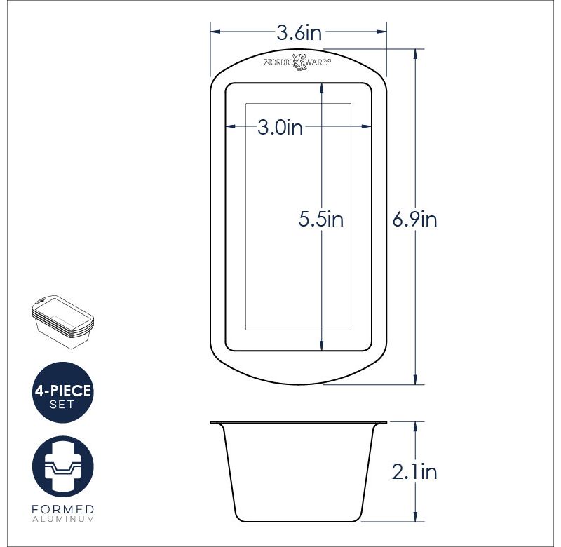 Nordic Ware Natural Aluminum Commercial Mini Loaf Pans, Four 2-Cup Pans
