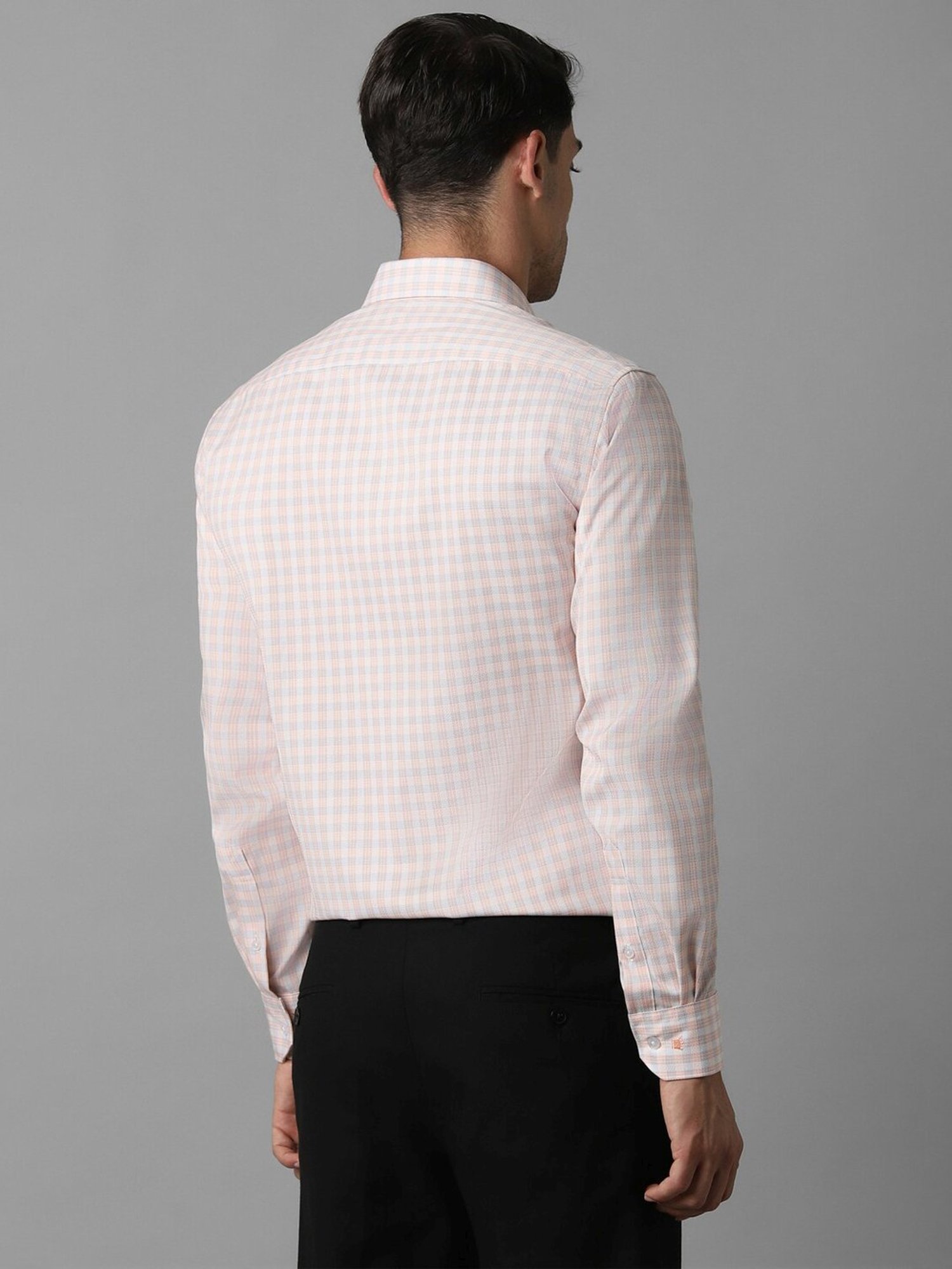 Louis Philippe Peach Cotton Regular Fit Checks Shirt