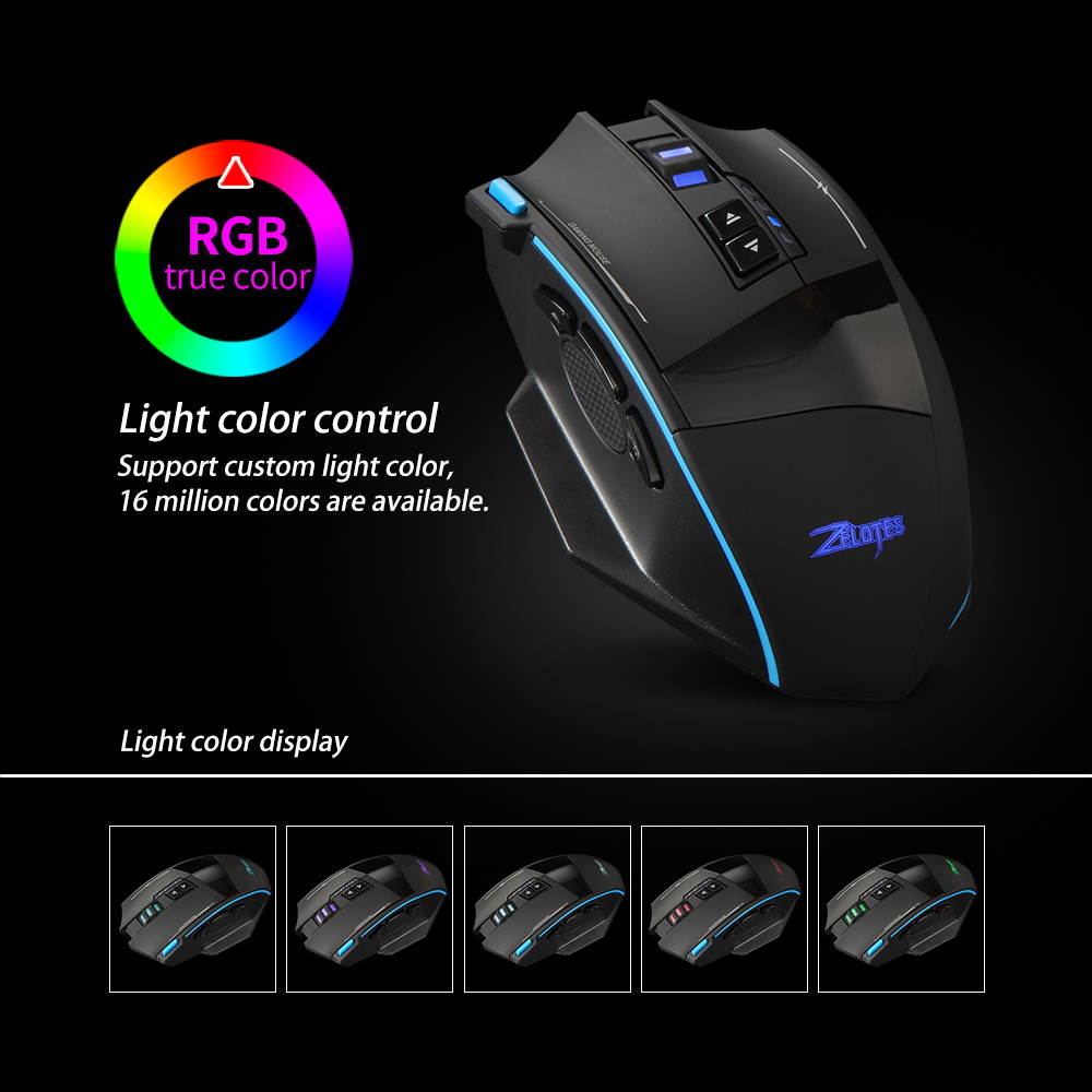 LUOM F-15 Wired/Wireless Gaming Mouse Rechargeable  Optical Mice RGB LED Lights, 9 Buttons Programmable 1000-1600-2400-3200-4800DPI with Fire Button (Black)