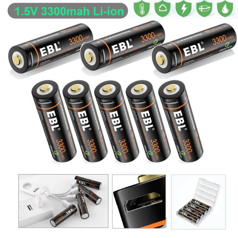 Lot Rechargeable 3300mWh AA Battery 1.5V Li-ion Lithium Batteries  USB Cable