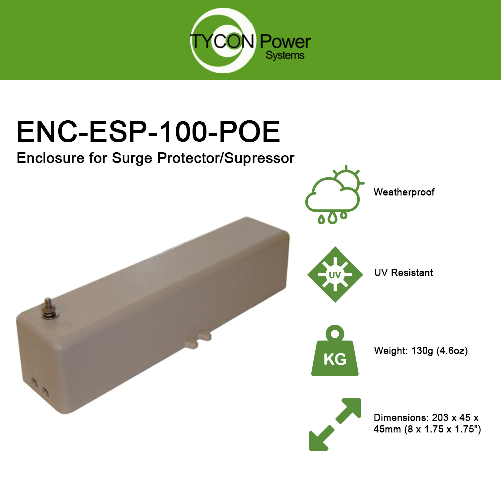 Tycon Power Systems ENC-ESP-100-POE Outdoor Weatherproof and UV Registant Enclosure for Surge Protectors