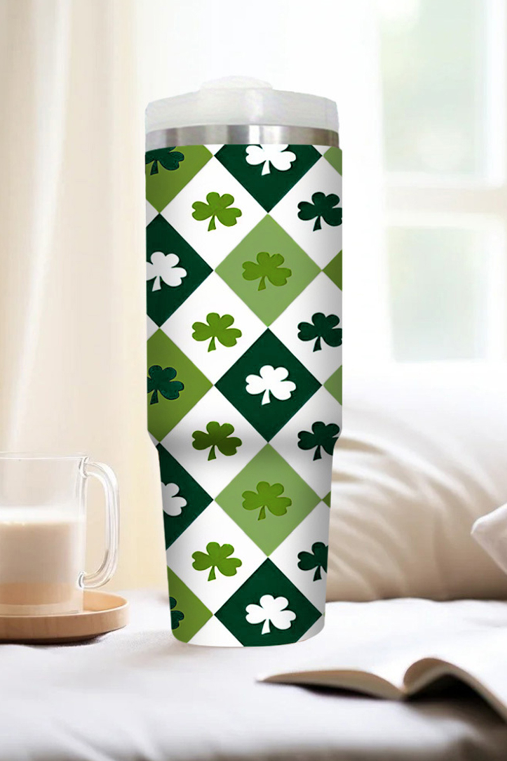 Rose Red Valentines Heart Printed Thermos Cup with Handle