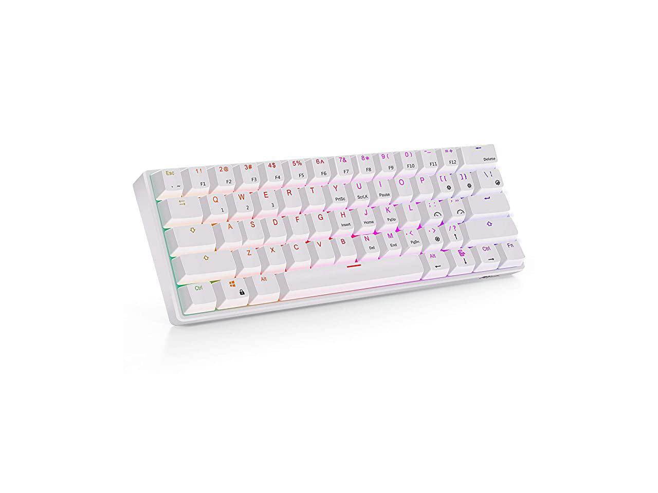 Royal Kludge RK61 Mechanical Bluetooth 3.0 Wired/Wireless 61 Keys Multi-Device RGB Backlit Gaming/Office Keyboard for iOS, Android, Windows and Mac with Rechargeable Battery, Blue Switch - White