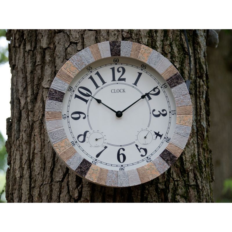 18"  Metal Outdoor / Indoor Atomic Clock with Thermometer - Weathered Black Finish - Acurite