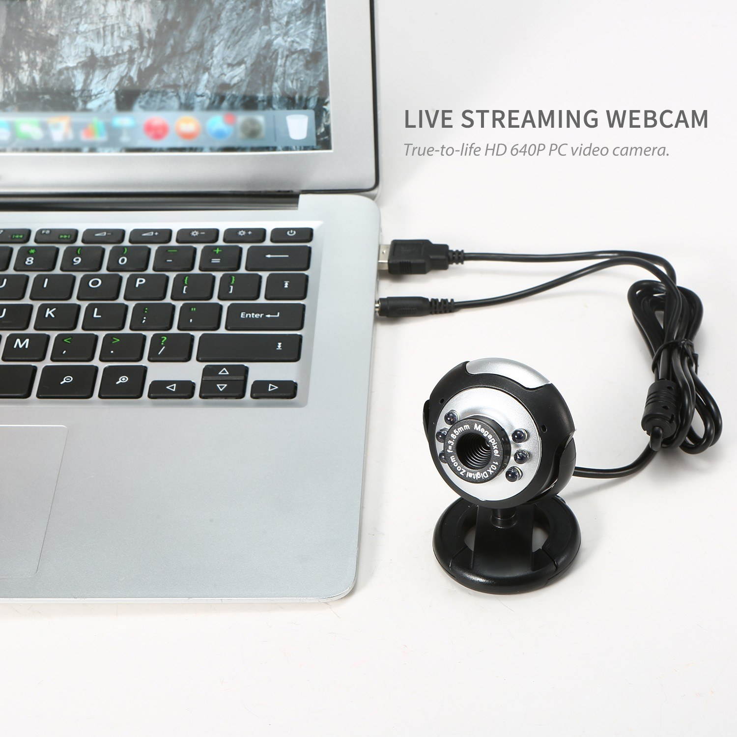 640P Webcam Live Streaming Webcam with Microphone 360 Degree Rotatable USB Web Camera for PC Laptop Desktop Webcam for Video Conference Meeting Gaming Desktop Office