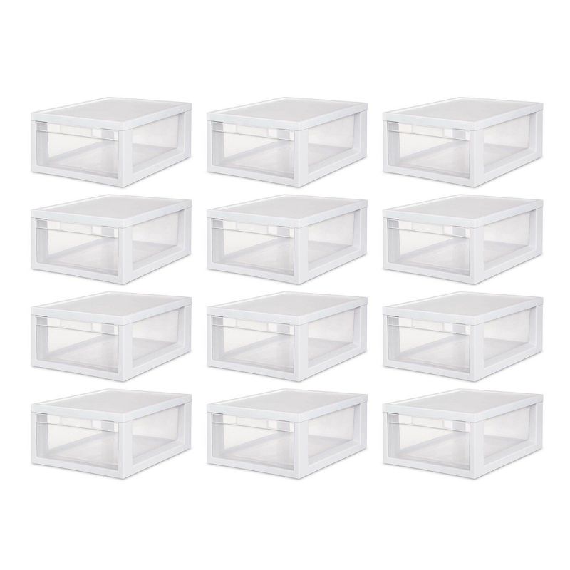 Sterilite Medium Modular Stacking Storage Drawer Clear Box Container (12 Pack)