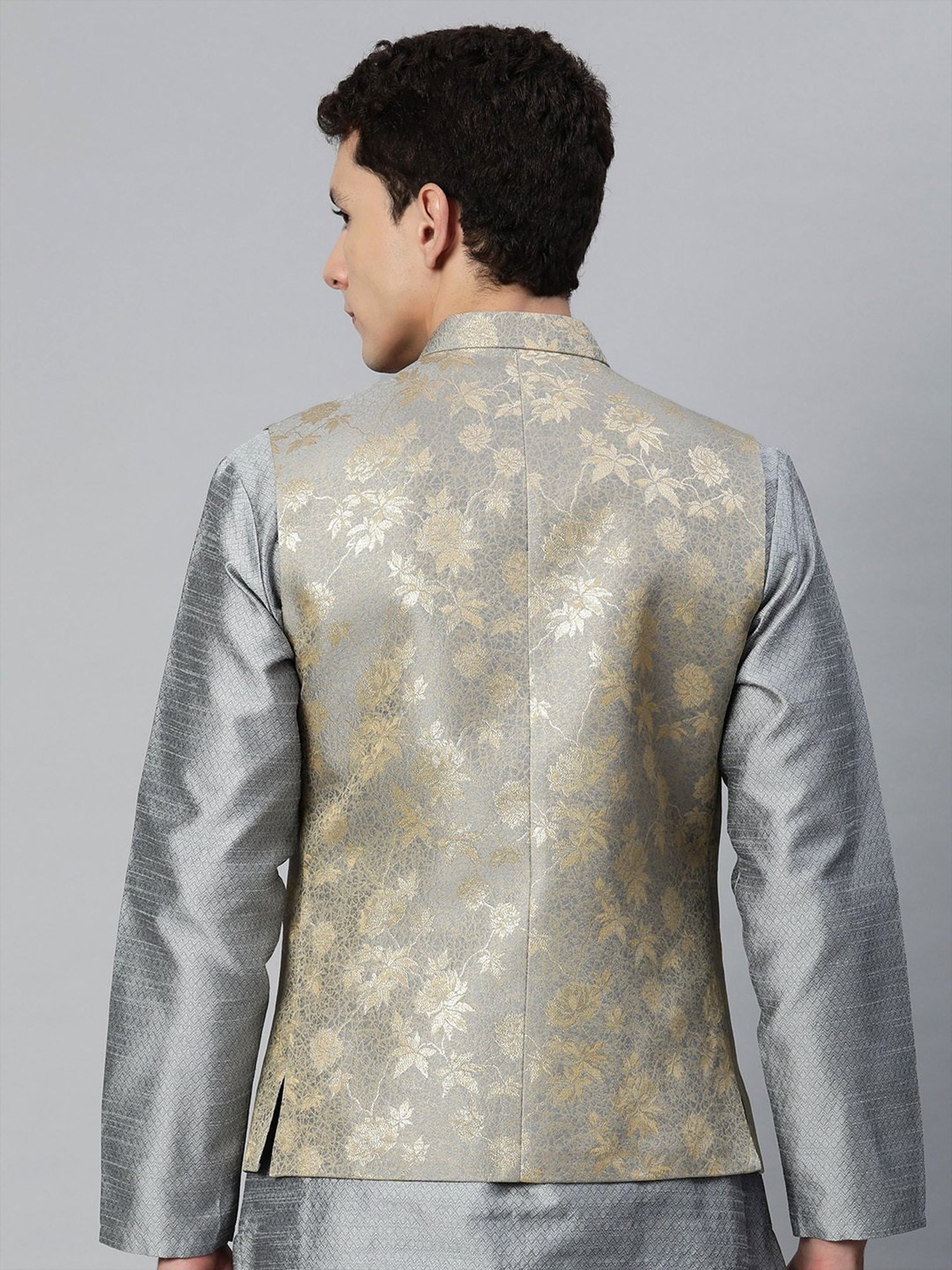 ManQ Grey Slim Fit Nehru Jacket