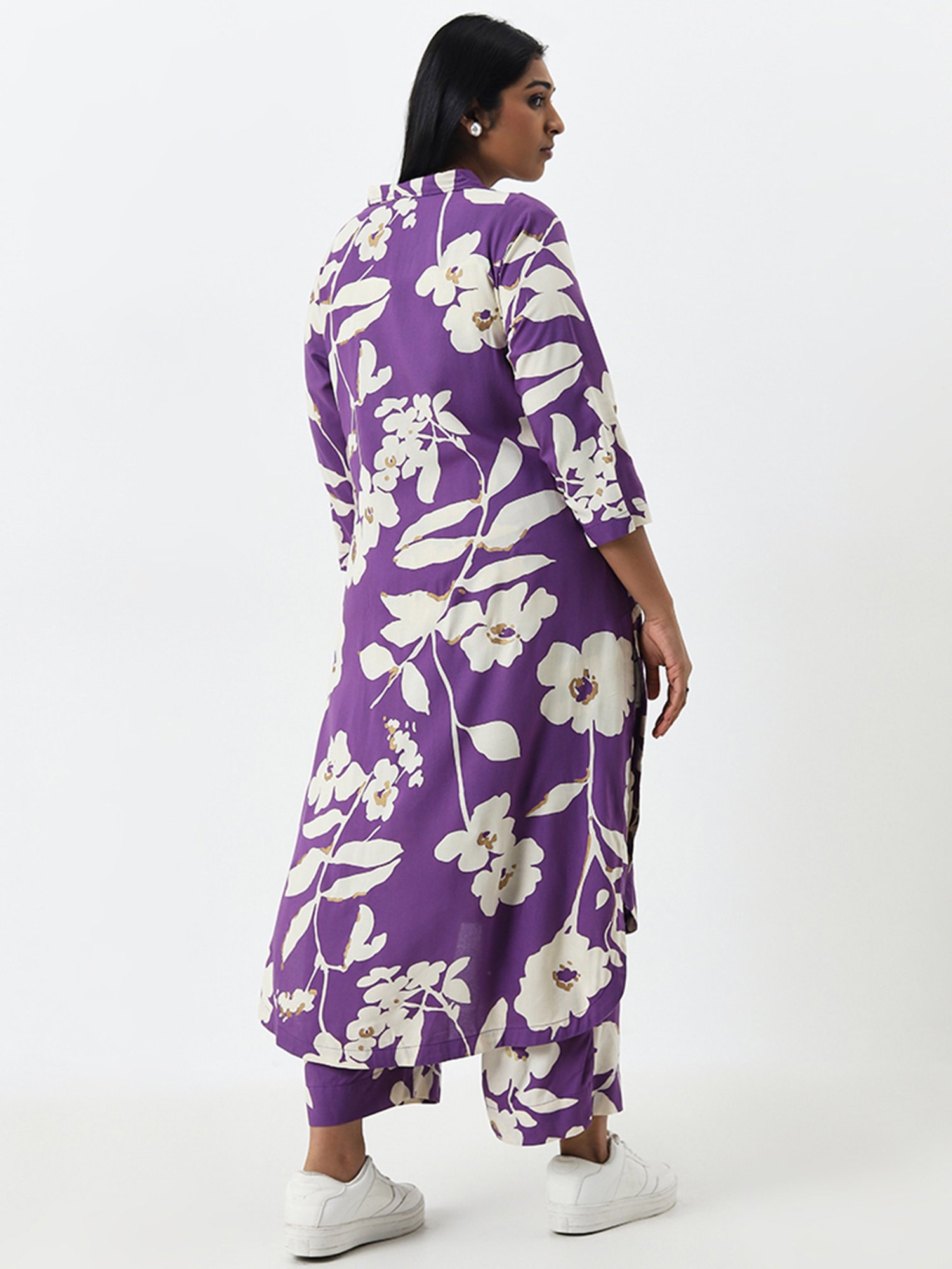 Diza by Westside Purple Floral Printed A-Line Cotton Kurta