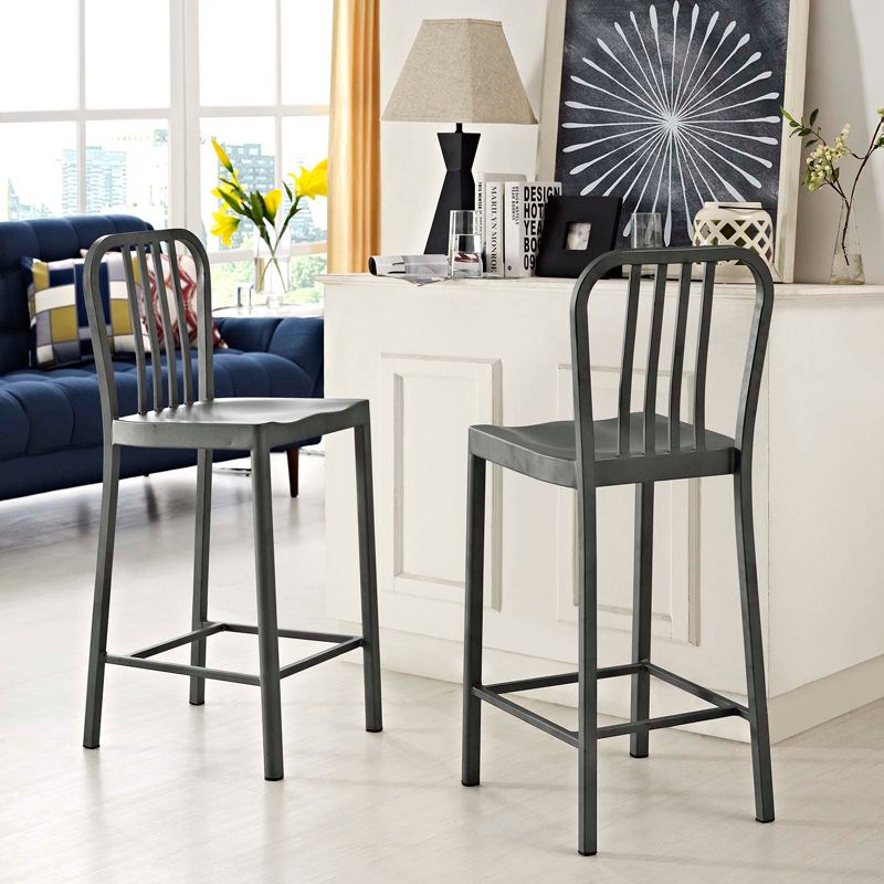 Set of 2 Clink Counter Height Barstool Silver - Modway