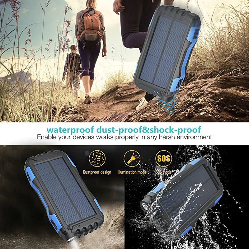 Solar Charger, 25000mAh Portable Solar Power Bank Waterproof External Battery Powerd Pack Dual 2.1A USB Port,Solar Phone Chargers with Flashlight for iphone,android,cell phone,Electronic Devices