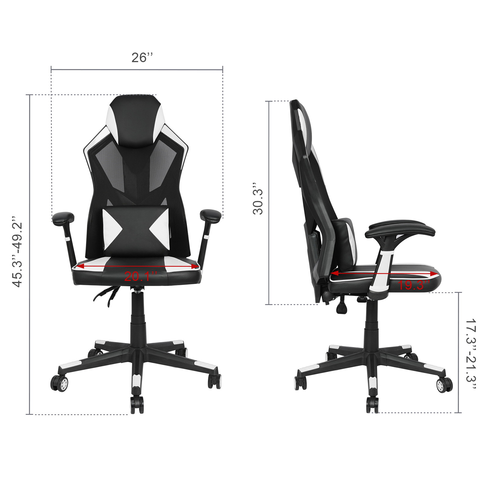 YOUTHUP Office Chair Functional Ergonomic Leather Gaming Chair Swivel Rolling Computer Desk Chair with Lumbar Support,Black and Grey
