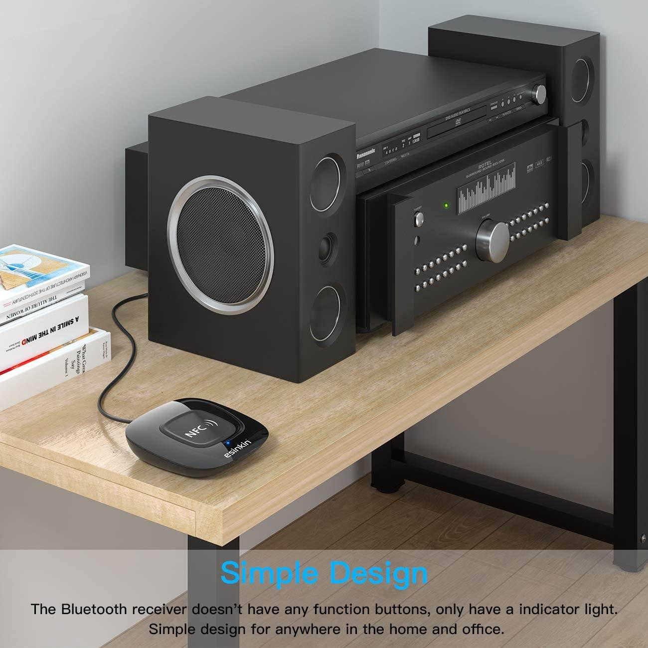 Bluetooth Receiver Wireless, NFC-Enabled Audio Adapter 4.0 for HD Home Stereo Music Streaming Sound System for 3.5mm (AUX and RCA)