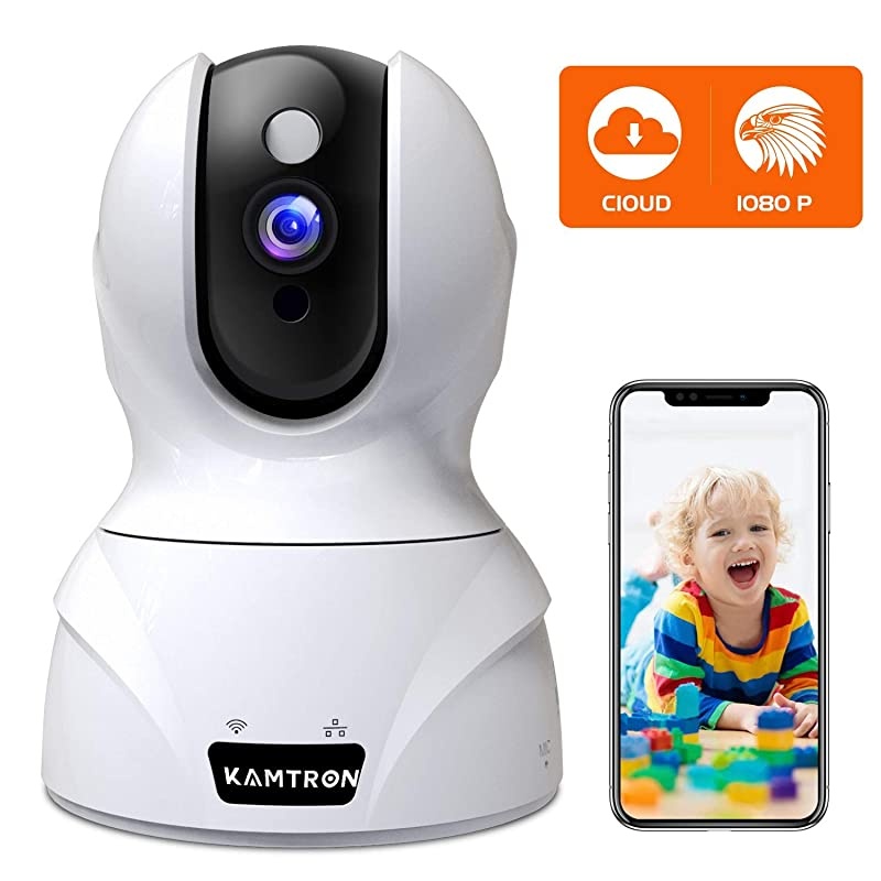 Security Camera 1080P Pet Camera -  WiFi Home Security System for Office/Baby Monitor, 2.4Ghz PTZ Indoor IP Wireless Dome Camera with Night Vision, Two-Way Audio, Cloud Service Available, White