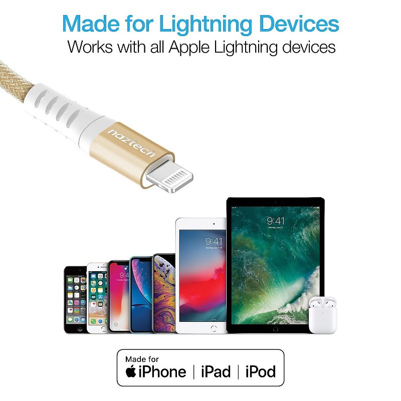 Naztech 4 ft. Braided Fast Charge MFi Lightning to USB-C Cable, Gold HPL14115