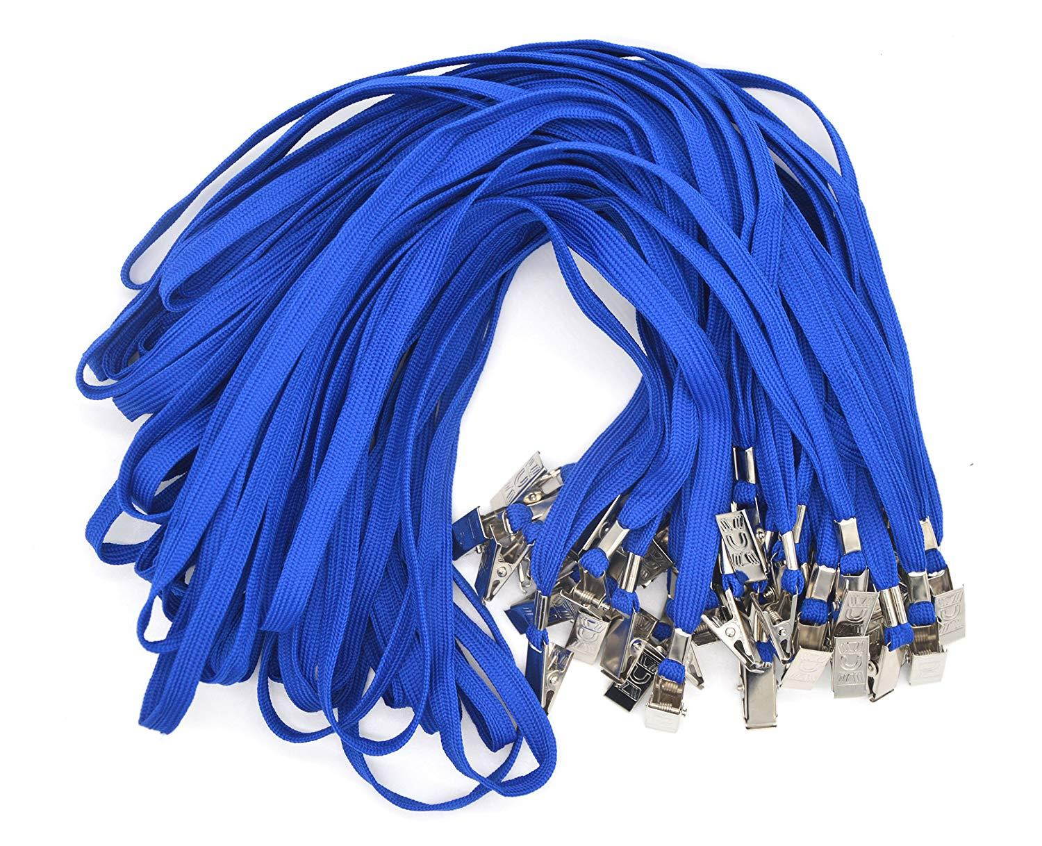 Bird Fiy 50 Pcs Cotton Lanyard Bulldog Clip 32-inch Flat Braid Neck Lanyard for Id Cards/badges (Blue)