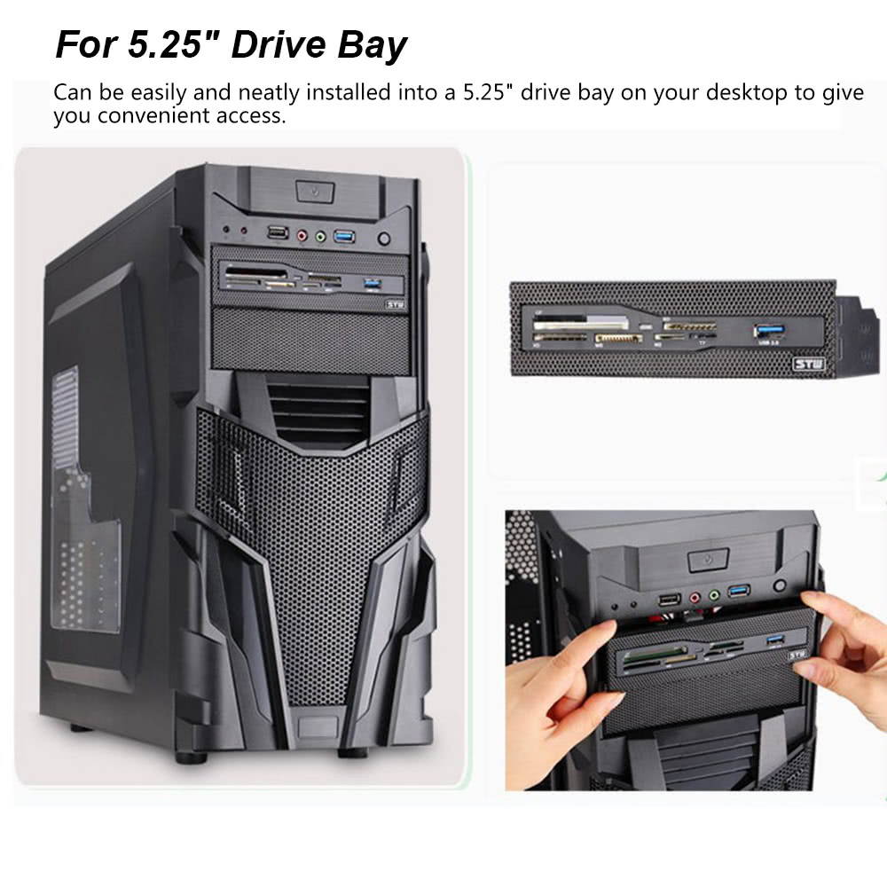 Sunshine-tipway STW 5.25" Internal Card Reader Media Multi-Function Dashboard PC Front Panel USB 3.0 Support CF XD MS M2 TF