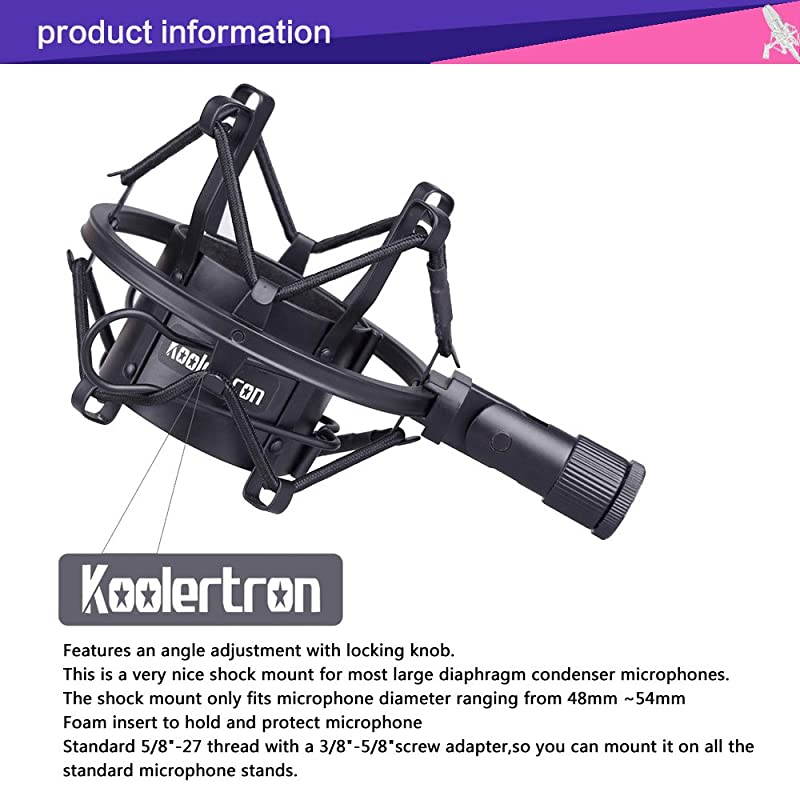 Universal 50MM Microphone Shock Mount for 48MM54mm Diameter Condenser Mic Black