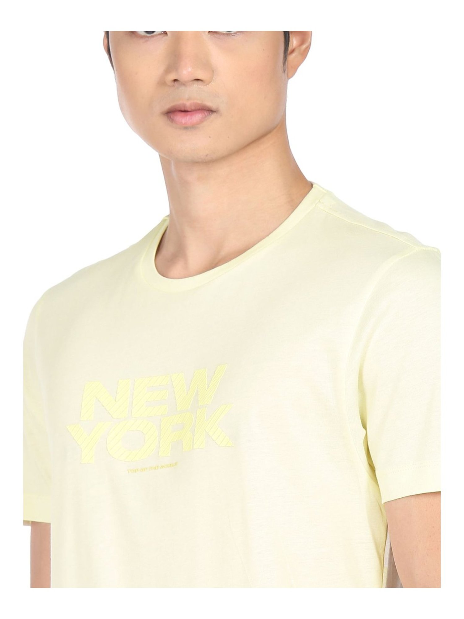 Arrow Light Yellow Cotton Regular Fit Printed T-Shirt