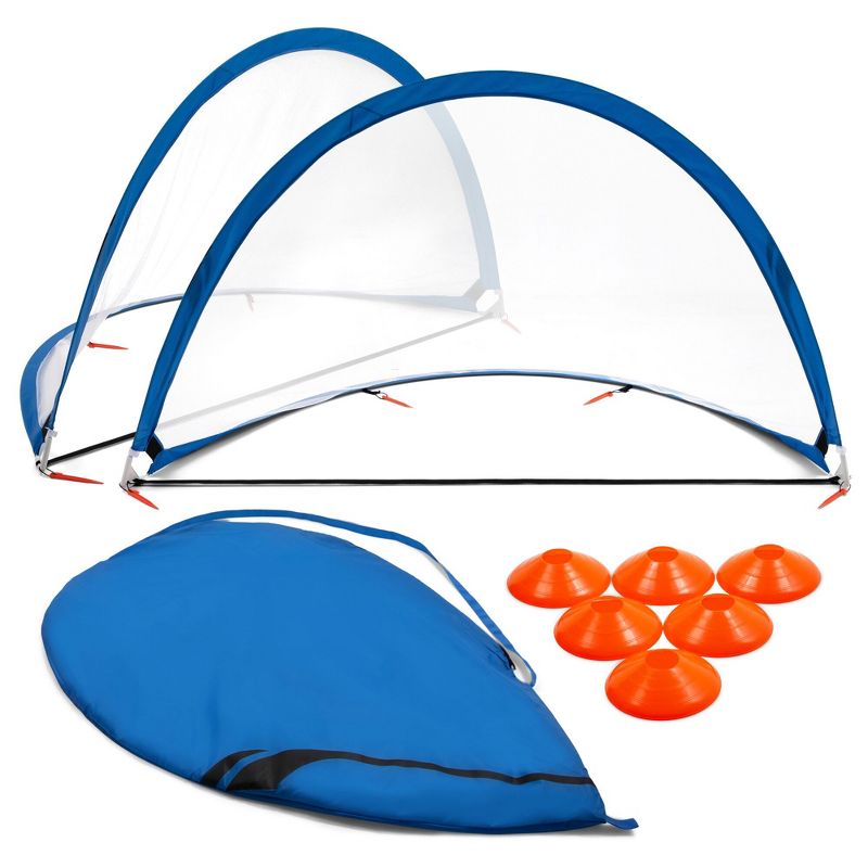 Training Equipment Pair of 6 Foot Pop Up Soccer Goals with Disc Cones, Blue