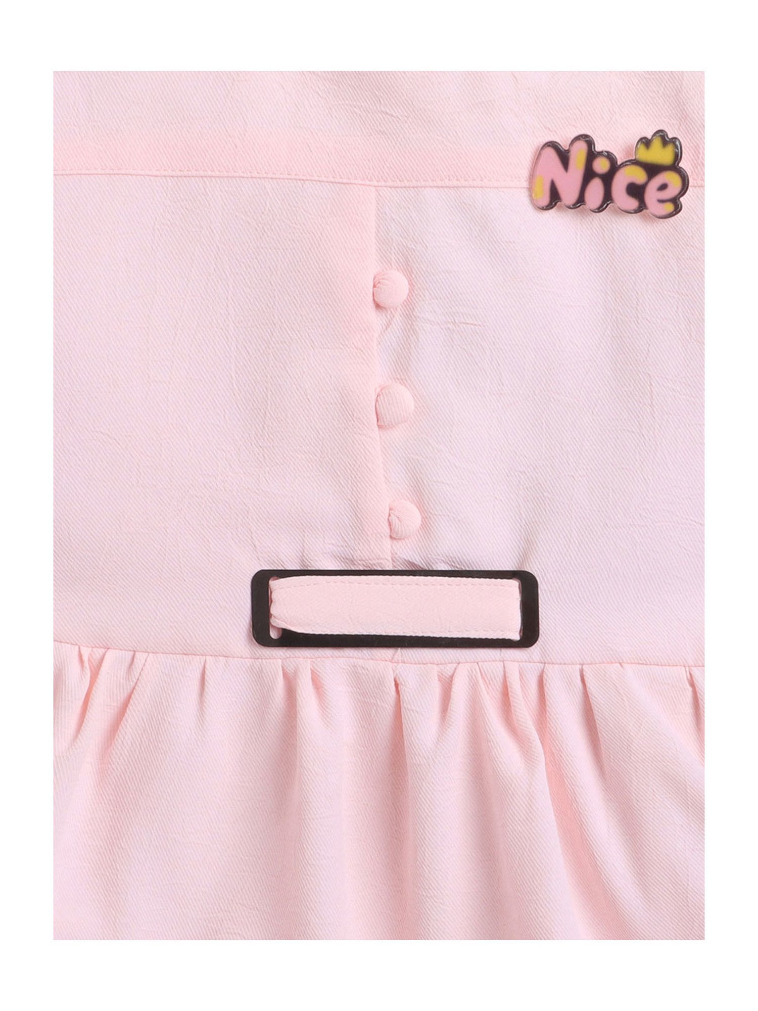 The Magic Wand Kids Peach Solid Dress with Brooch