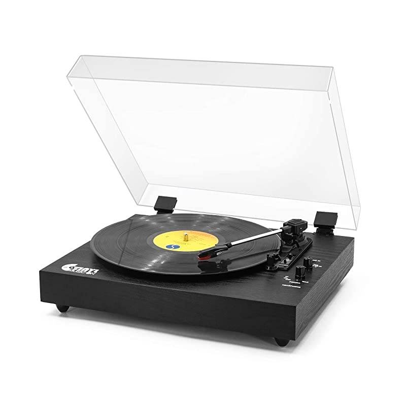 Record Player for 334578 RPM Vinyl RecordsBluetooth BeltDrive Turntable with Builtin Stereo Speakers Black Wood
