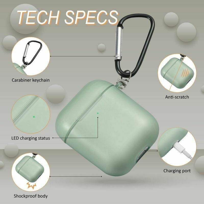 Translucent Matte Soft TPU Skin Cover Case with Keychain For AirPods 1/2, Green