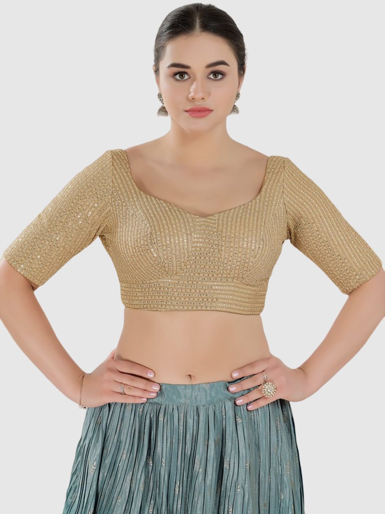 Salwar Studio Beige Embellished Blouse