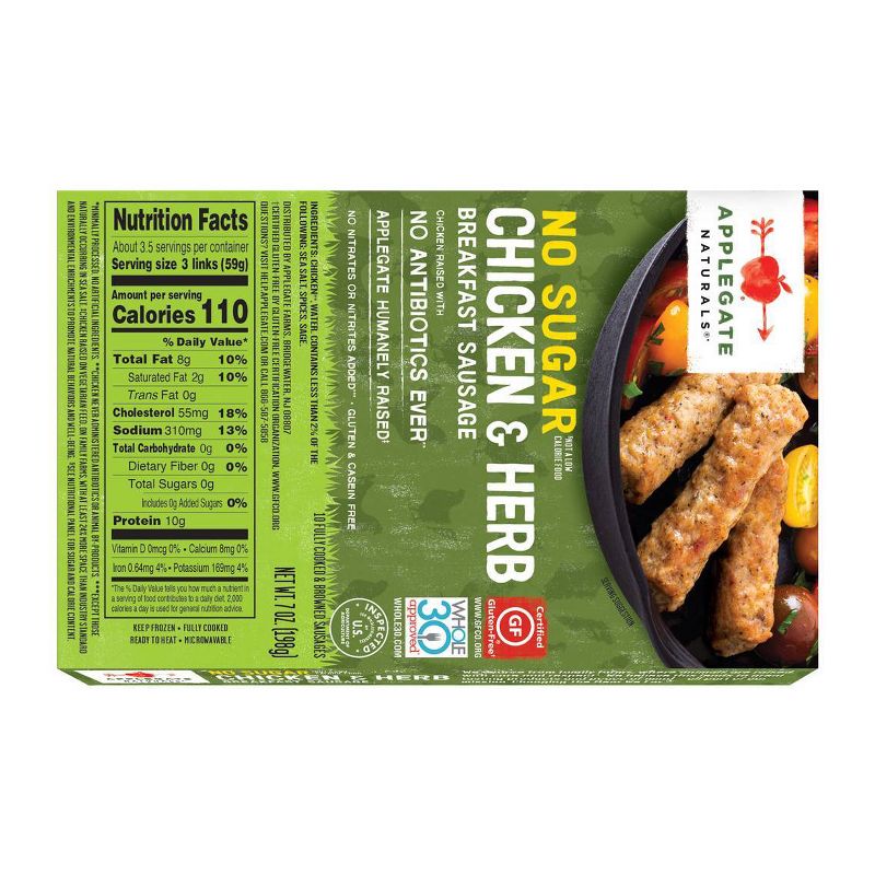 Applegate Naturals No Sugar Chicken & Herb Breakfast Sausages - Frozen - 7oz/10ct