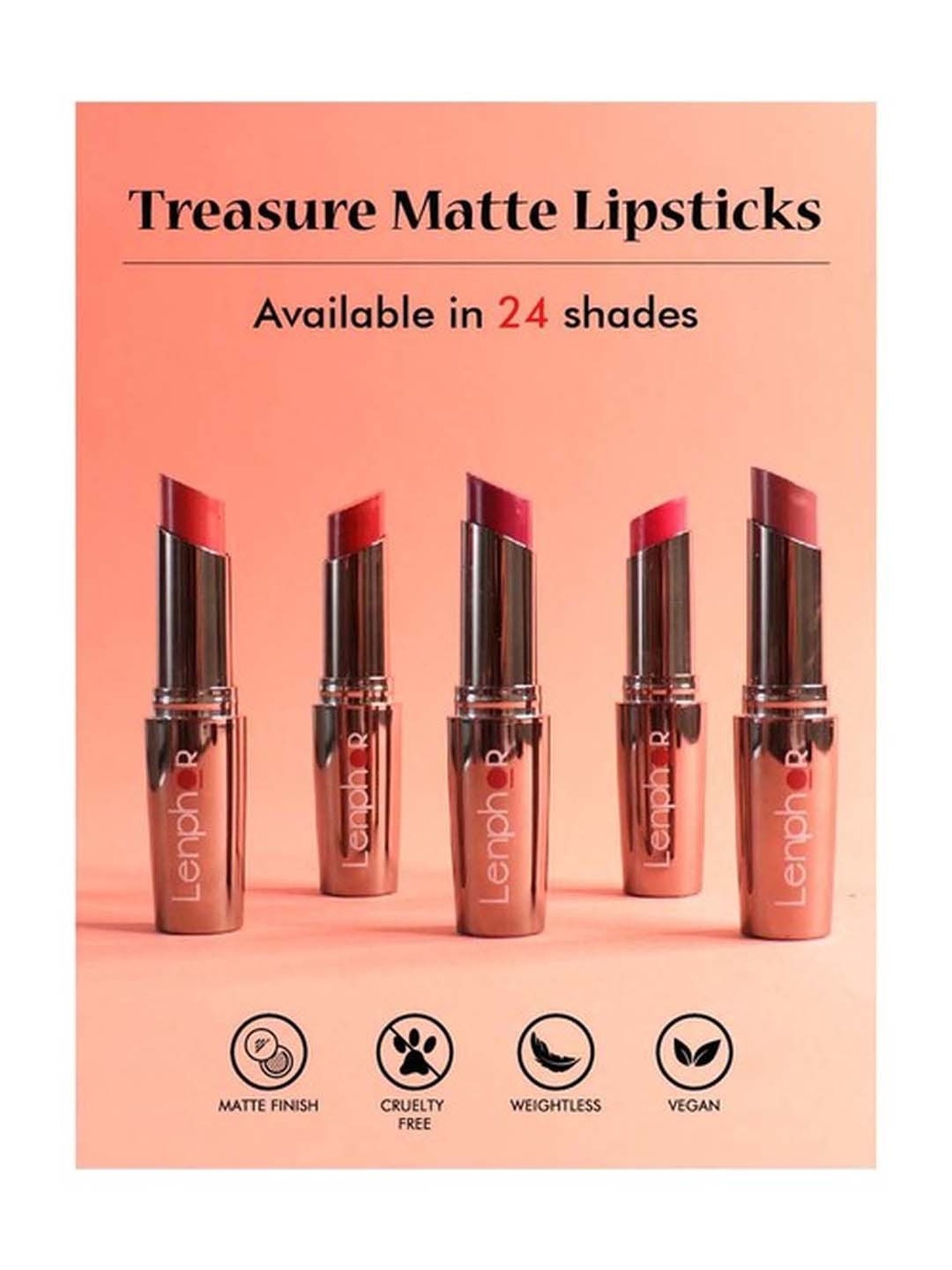 Lenphor Treasure Matte Lipstick Pink Plumish 020 - 3 gm