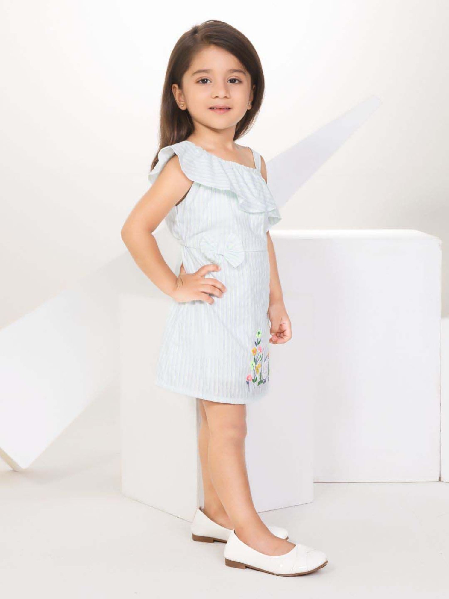 Peppermint Girls Teal Cotton Striped Dress