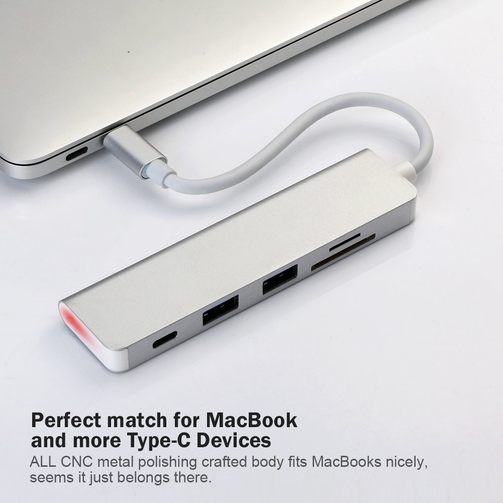 5 in 1 USB-C HUB Type-C Converter with PD / SD / TF / 2 x USB3.0, Support SD/TF Card Reader, PD Fast Charging and USB3.0 HUB for New Android Smartphone, New MacBook and Chromebook etc.