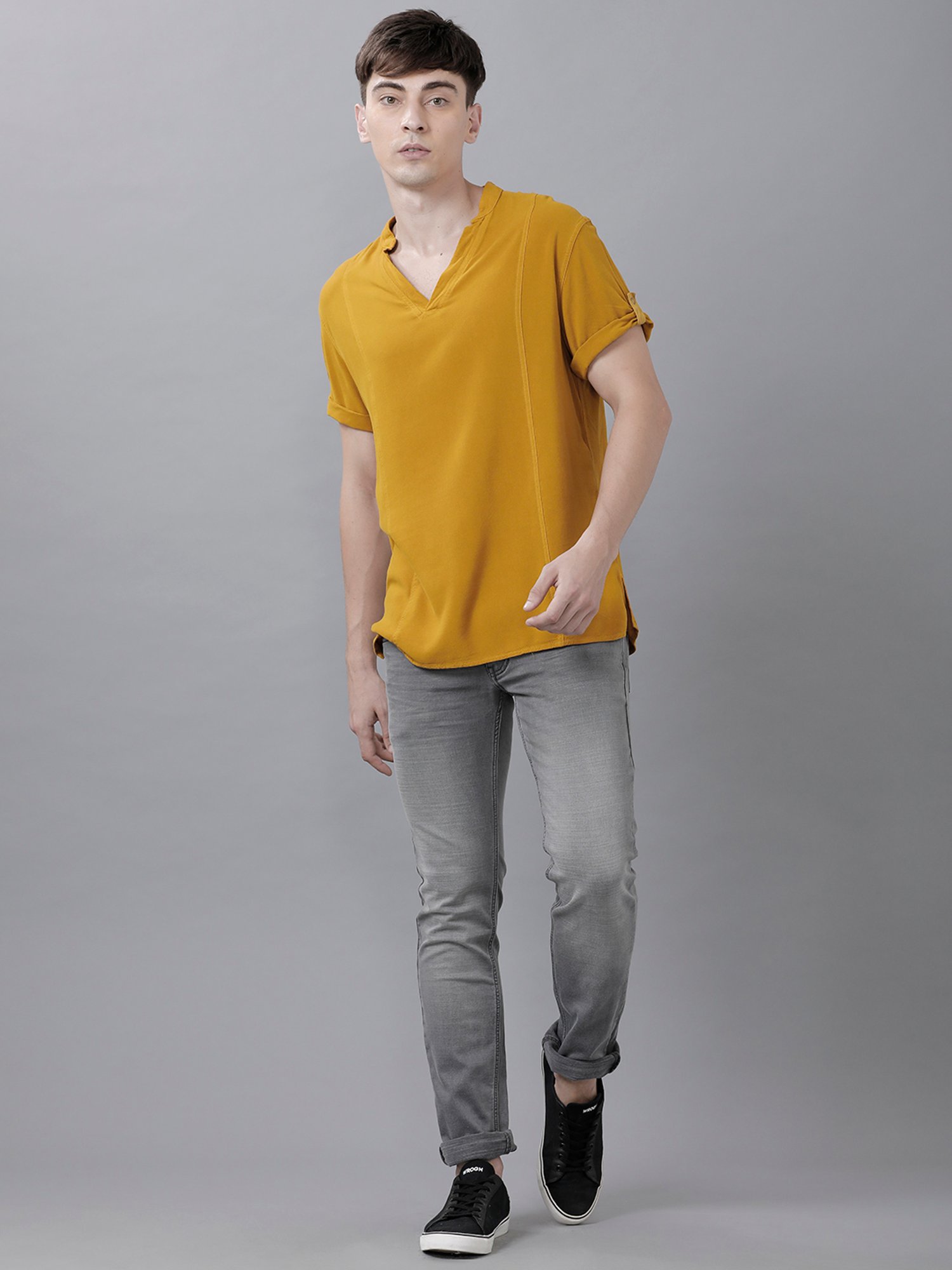 Identiti Mustard V Neck Short Kurta